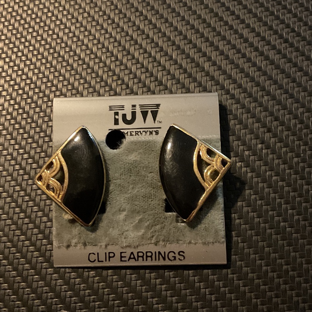 Black and Gold Clip Earrings